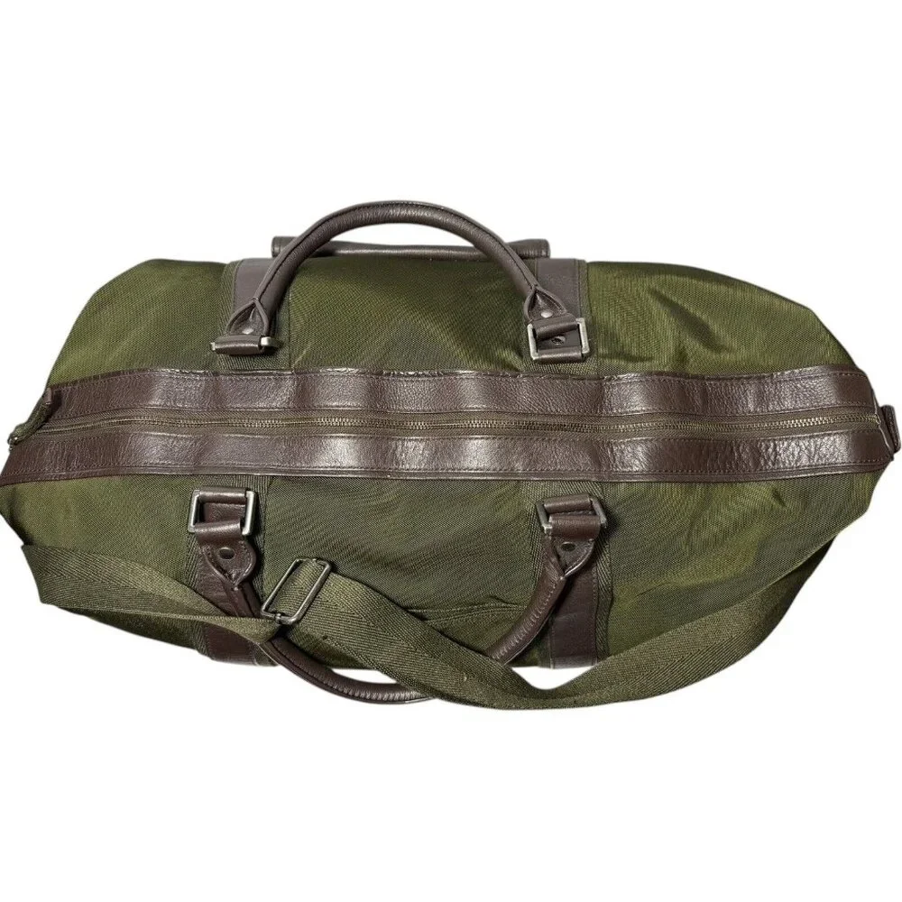 Banana Republic Bag Weekender Duffle Green Nylon Leather Travel Luggage Carry On